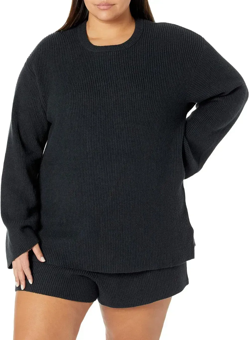 Women's Alice Crewneck Back-Slit Ribbed Pullover Sweater