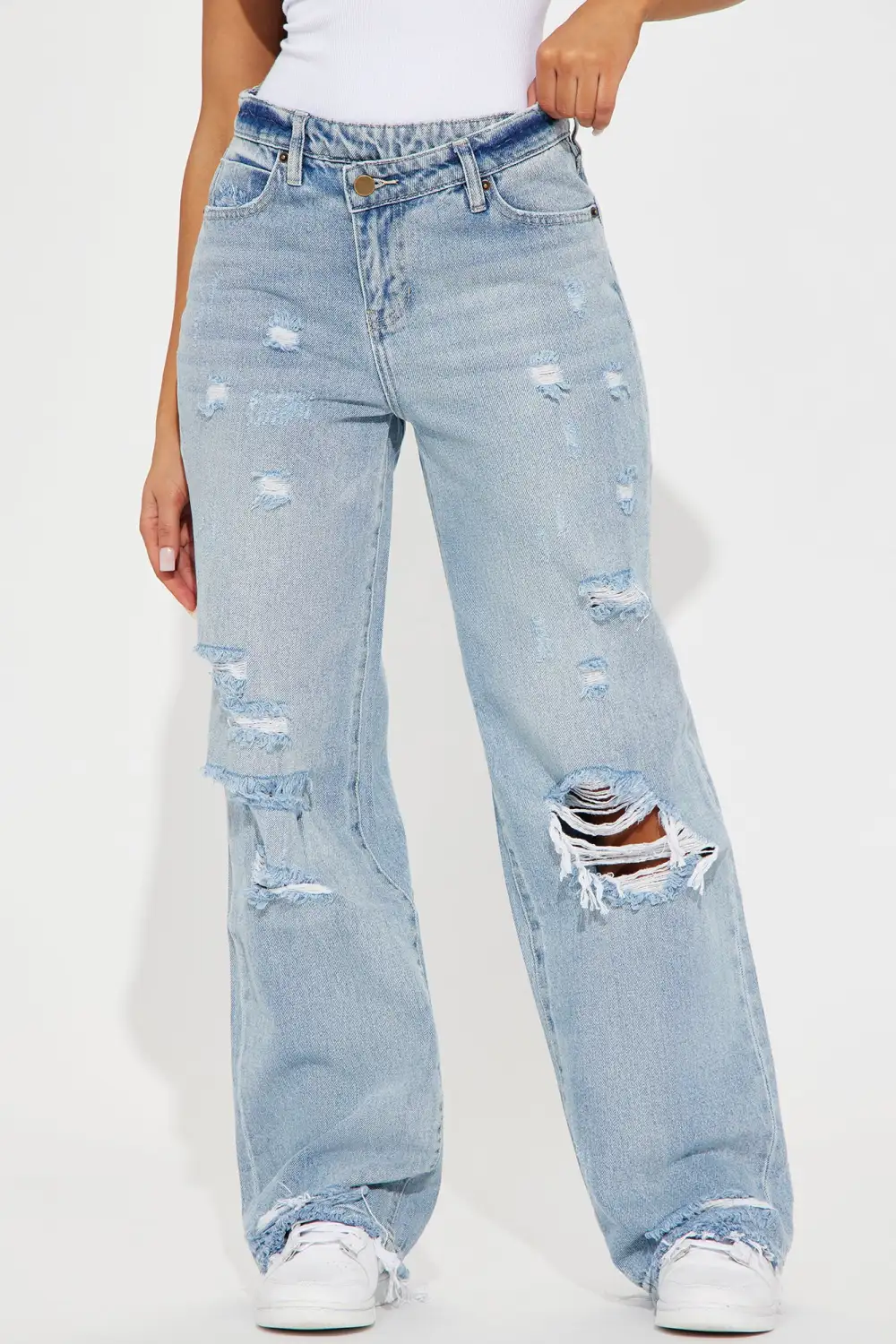 Only Angel Crossover Straight Leg Jeans - Medium Blue Wash
