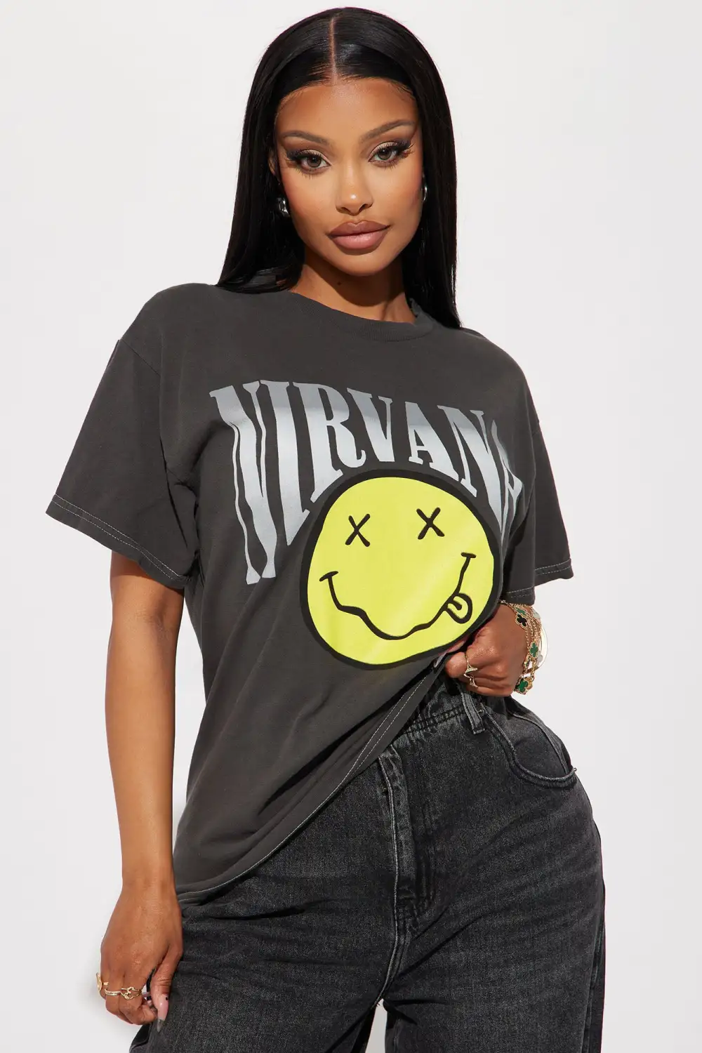 Nirvana Arched Logo Washed Tee - Black Wash