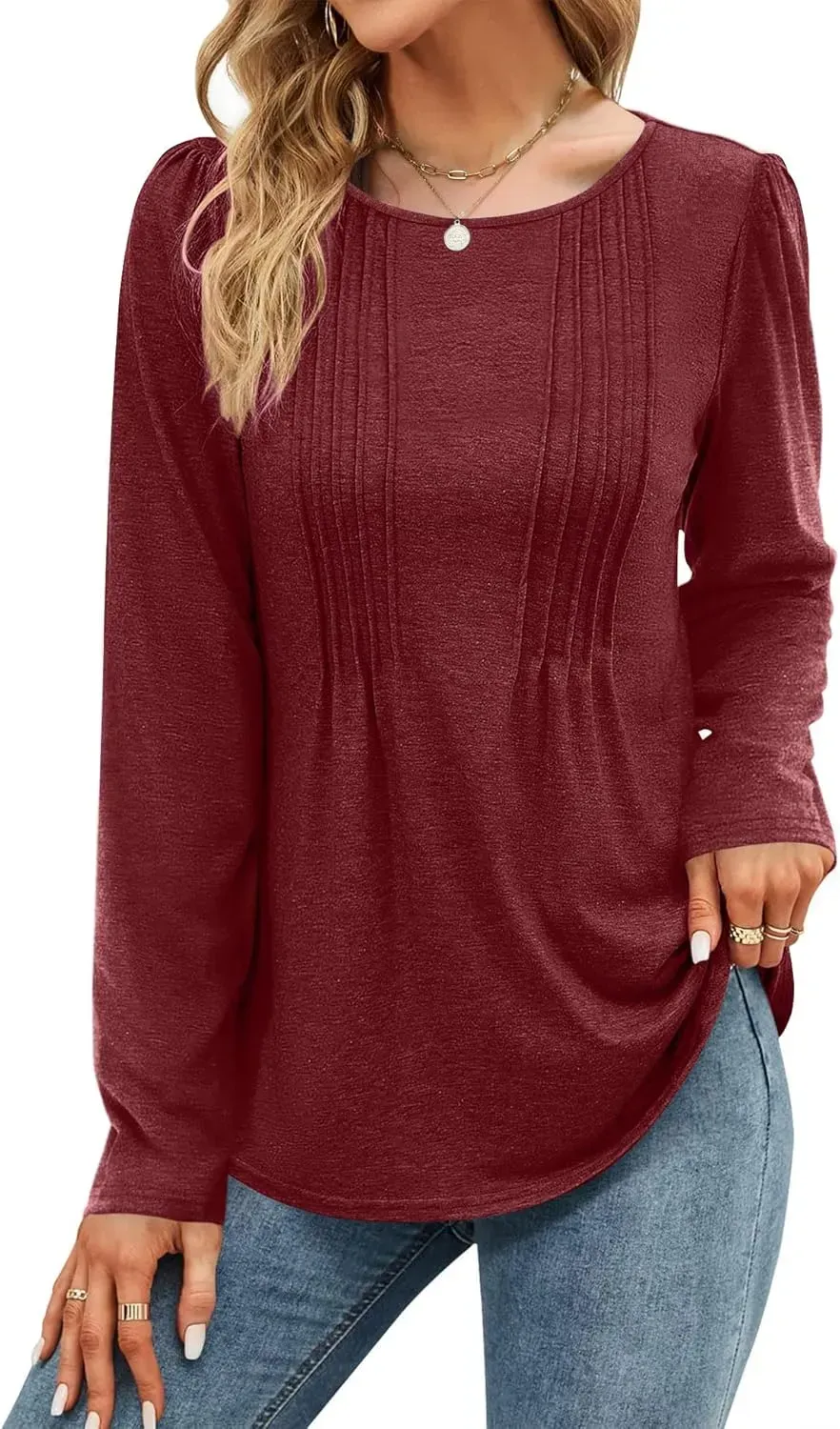 WIHOLL Blouses for Womens Dressy Casual 2024 Fall Tops Long Sleeve Shirts Loose Fit Tunics