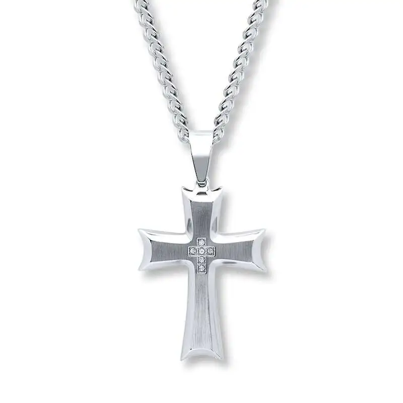 Men's Diamond Cross Necklace 1/20 ct tw Round-cut Stainless Steel 24