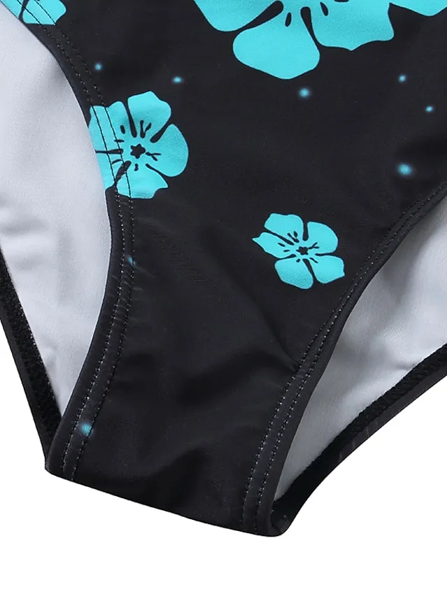 Women's Swimwear One Piece Monokini Bathing Suits Normal Swimsuit Floral Floral Print Navy Blue Blue Fuchsia Green Padded Strap Bathing Suits Sports Vacation Beach Wear