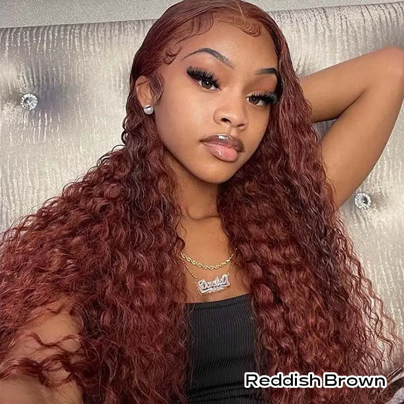 Affordable Reddish Brown /#99J Burgundy Deep Wave Wig Sterly 13×6 Full Lace Frontal Human Hair Wigs