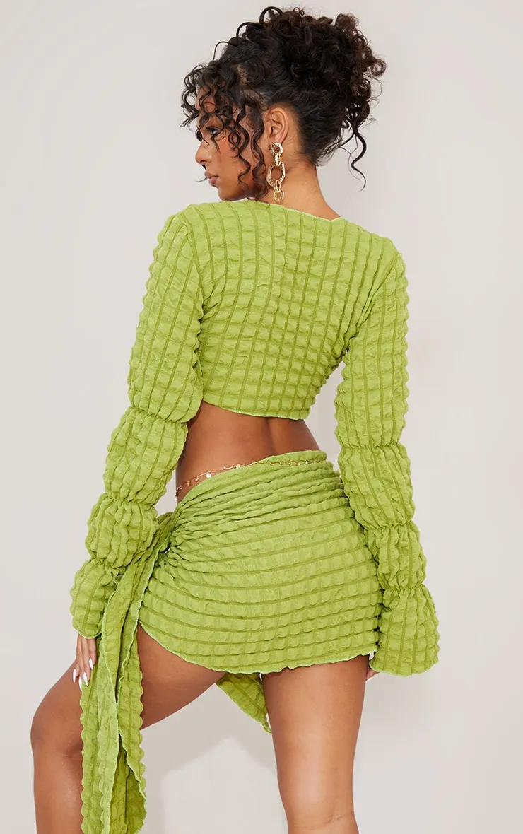 Olive Bubble Textured Long Sleeve Beach Top