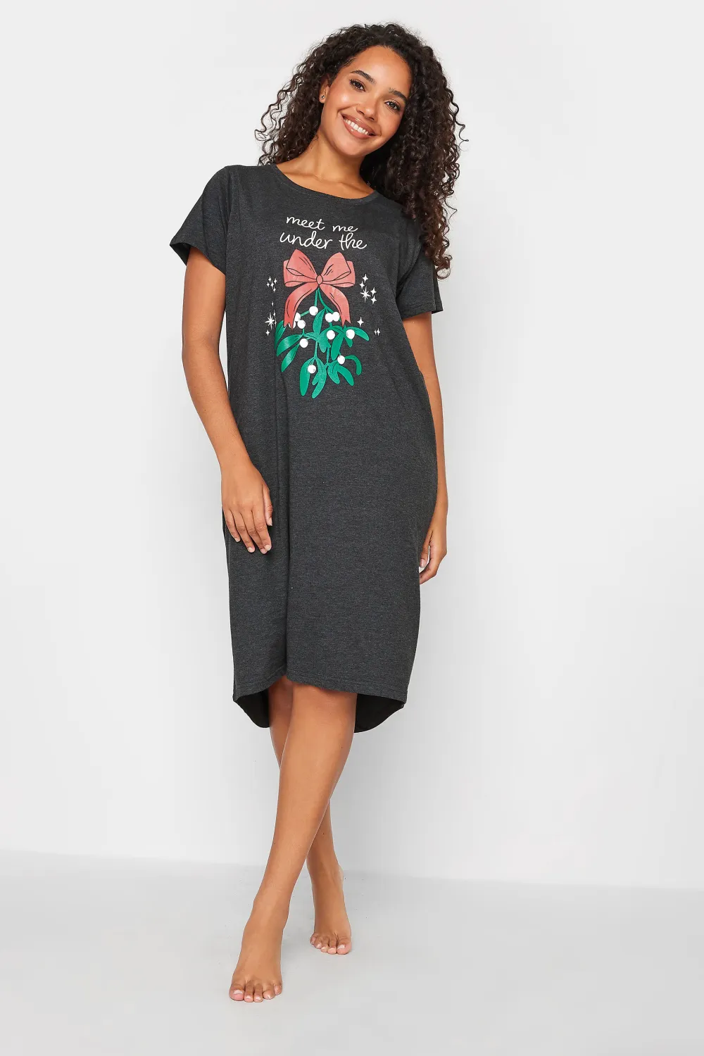 M&Co Black Cotton Christmas Mistletoe Print Nightdress