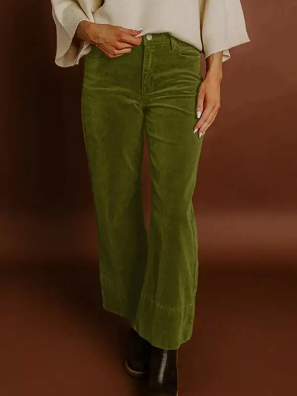 Corduroy Solid High Waist Wide Leg Pants