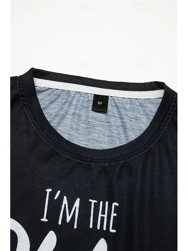 Women's T Shirt Fashion Letter Family Regular Tops Long Sleeve Round Neck Print Regular Fit Daily Weekend Black Pink Blue Green Spring &  Fall Spring, Fall, Winter, Summer