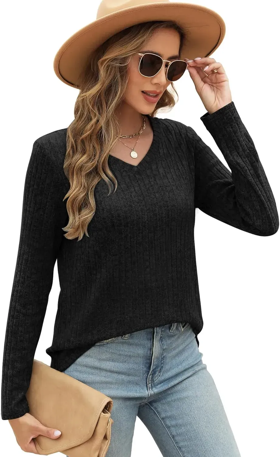 OFEEFAN Long Sleeve Shirts for Women Lightweight Crew Neck Casual Tunic Tops