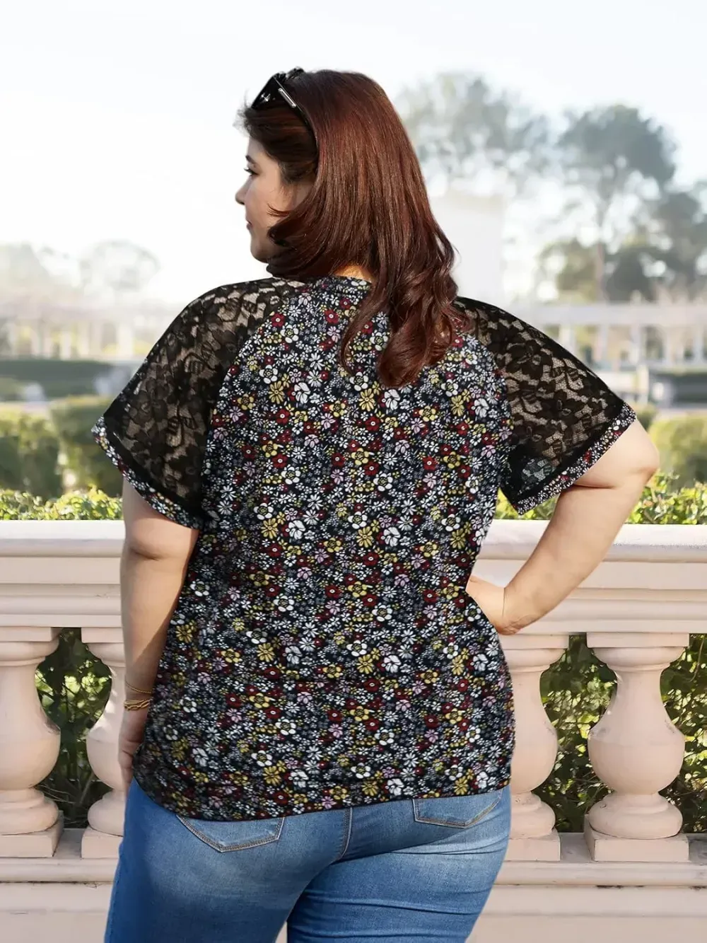 HDLTE Womens Plus Size Tops Floral Bell Sleeves Blouses Summer Crewneck Tunic Loose Casual T Shirts