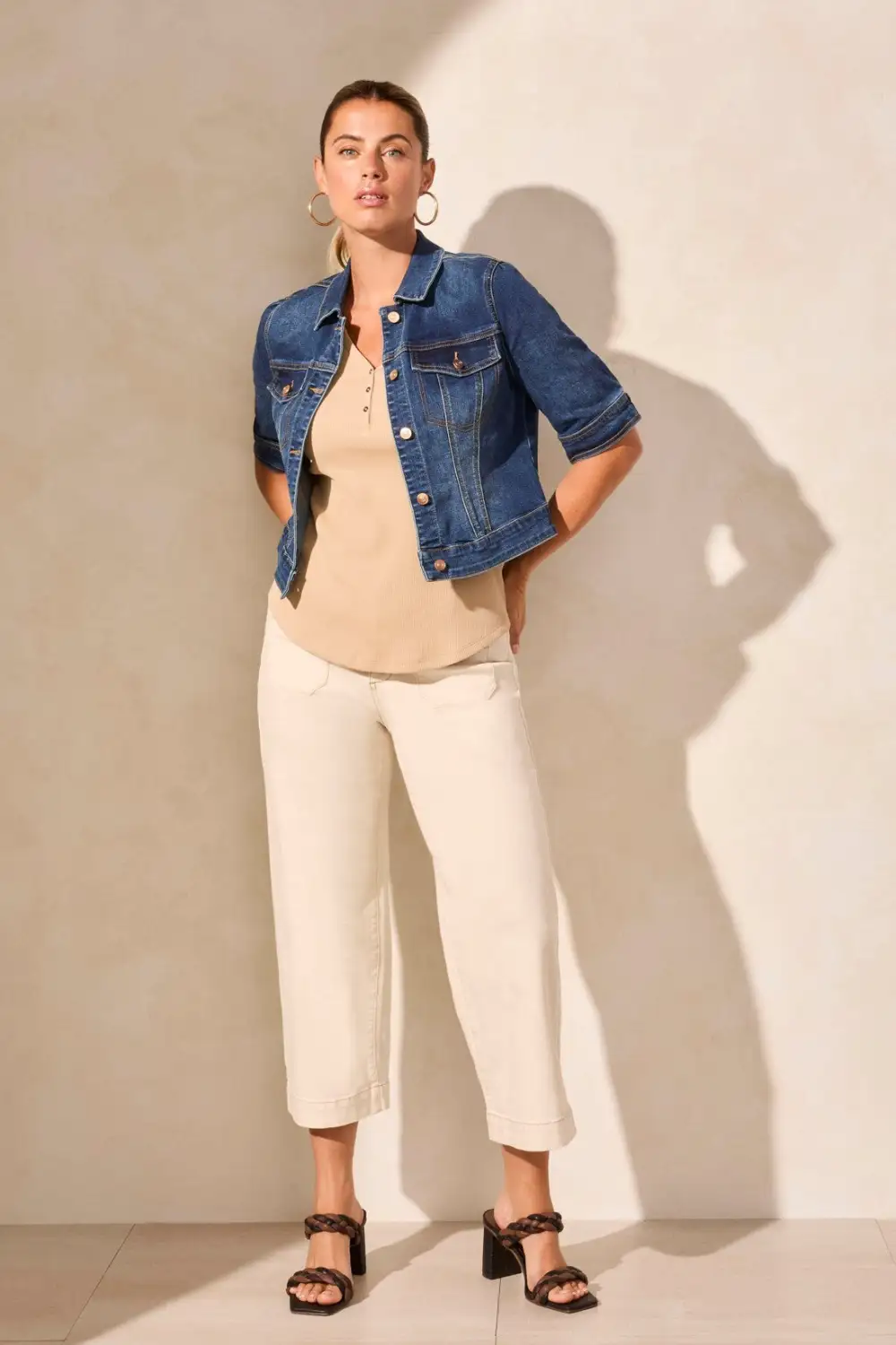 Comfort Stretch Elbow-Sleeve Denim Jacket-Stormyblue