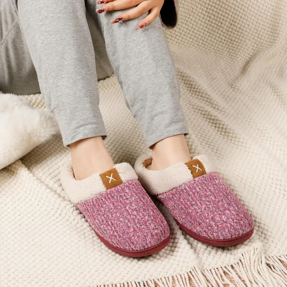 Women's Indoor Bedroom Slipper with Memory Foam, Gift for Women, Wool-Like House Shoe with Anti-Skid Rubber Sole for Ladies