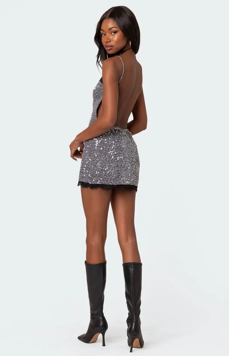 Edikted Sylvester Open Back Sequin Mini Dress