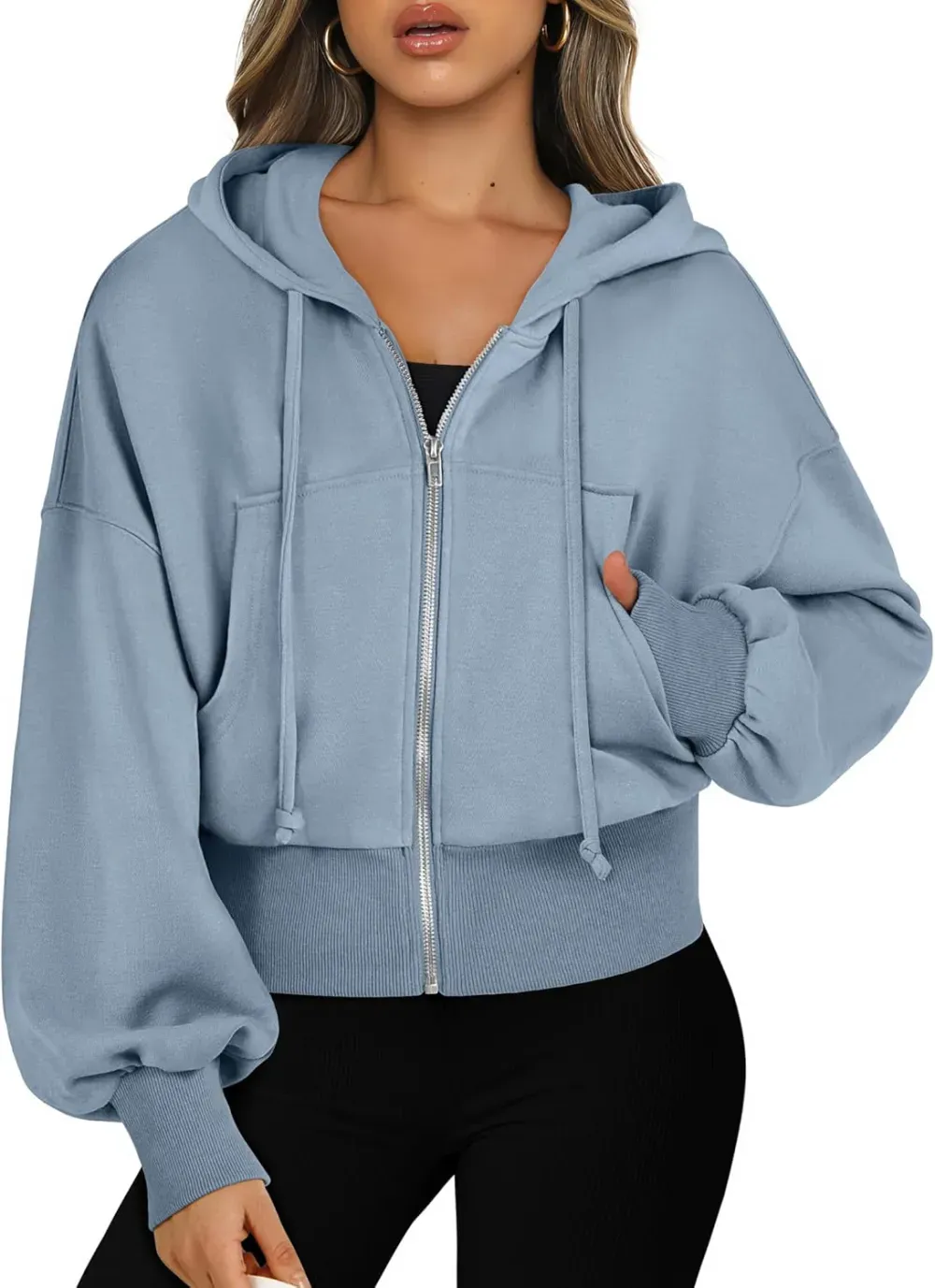 Women's Zip Up Hoodies Cropped Sweatshirts Full Zip Jackets Casual Fashion Fall Outfits Winter Clothes
