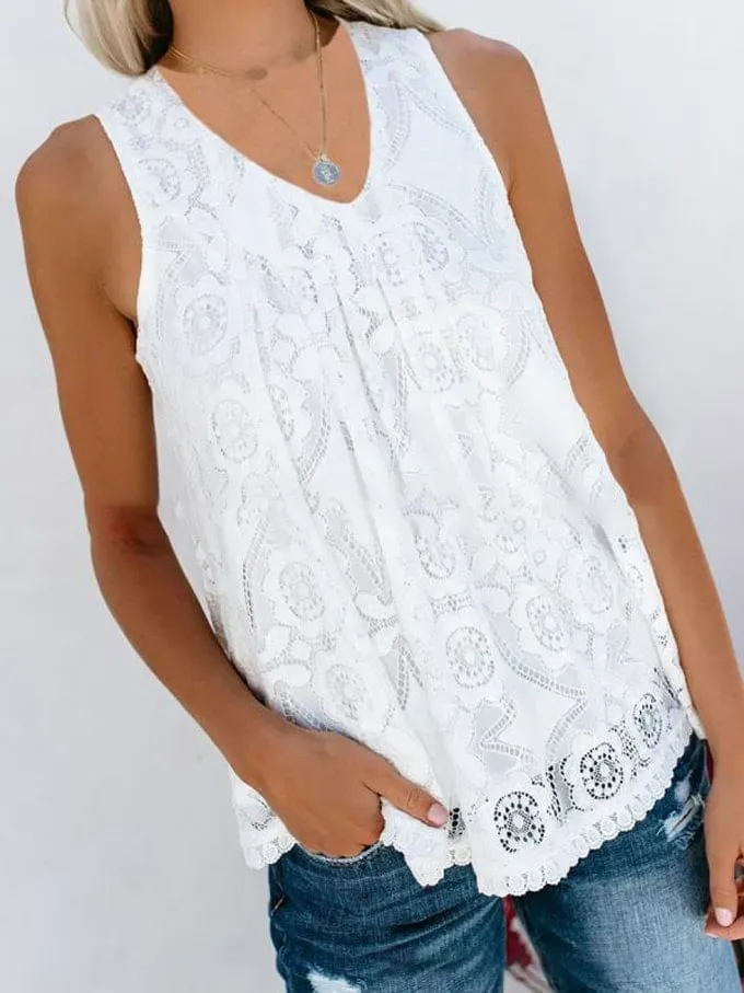 Women's Lace Panel V-Neck Tank Top
