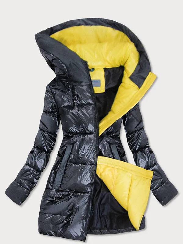 Ladies Shiny Winter Jacket Graphite Yellow