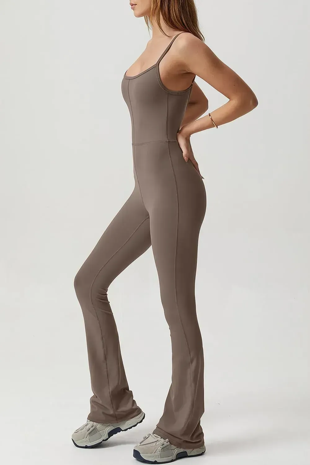 Flare Jumpsuits for Women Spaghetti Straps Scoop Neck Bodycon Full Length Casual Unitard Playsuit