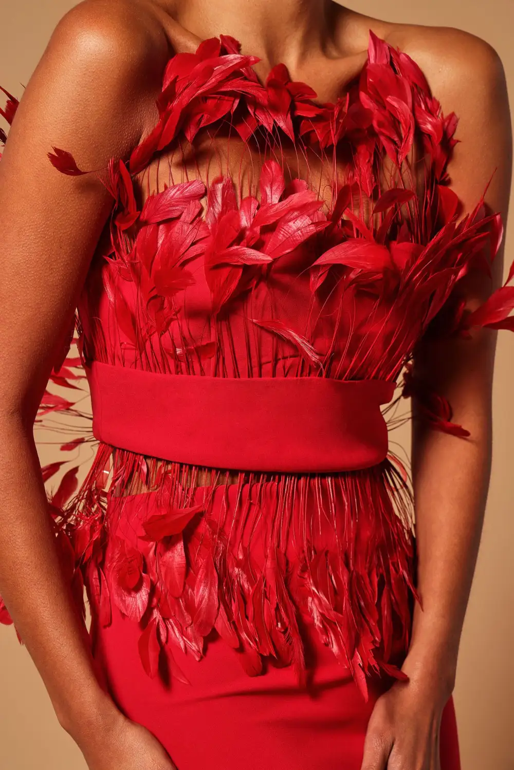 Nicola Feather Midi Skirt Set - Red
