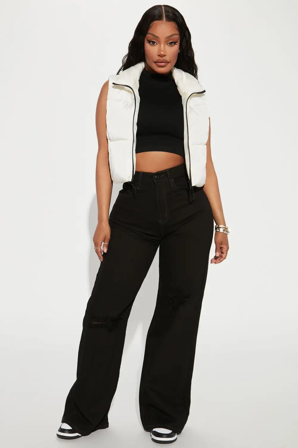 Oh So 90's Ripped Wide Leg Jeans - Black