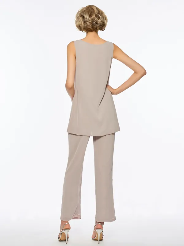 Round neck solid color vest long sleeve top trousers three-piece suit
