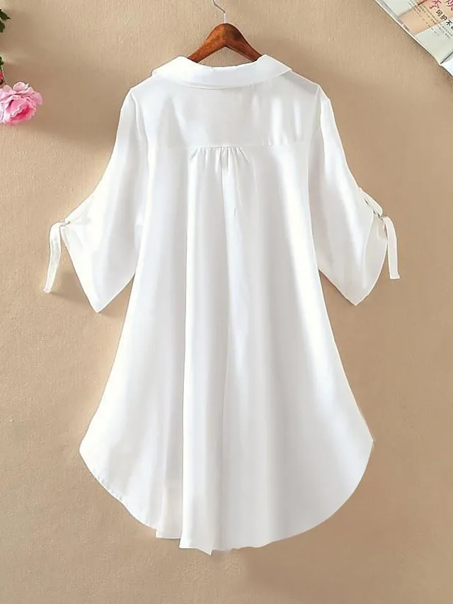 Women's Shirt Blouse Solid Color Black White Yellow Half Sleeve Work Daily Weekend Streetwear Casual Shirt Collar Regular Fit Spring Fall