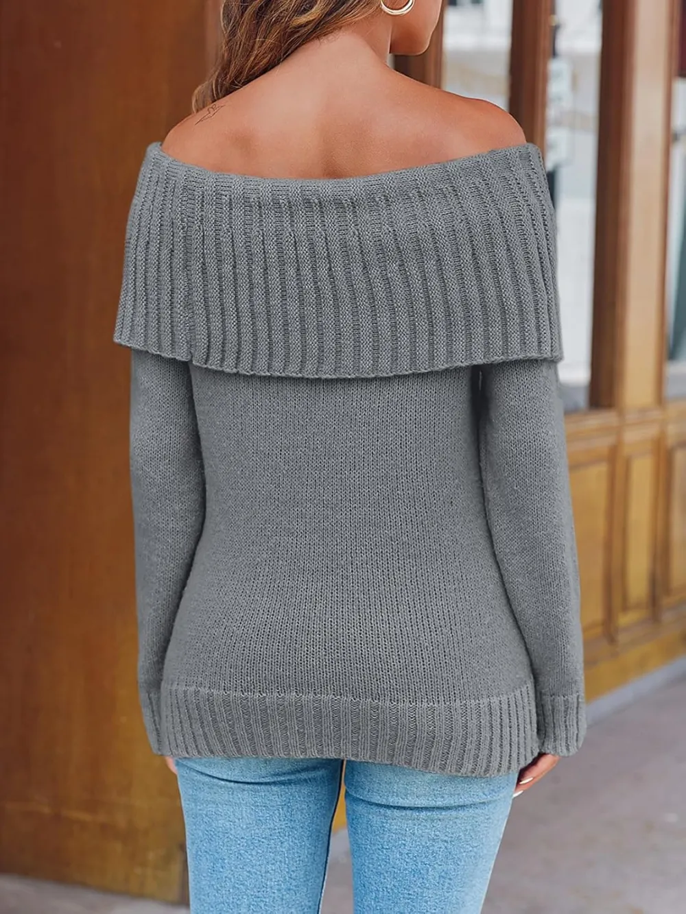 🎄Hot Sale Off The Shoulder Sweaters Long Sleeve Slouchy Knitted Casual Loose Fall Trendy Pullover Tops