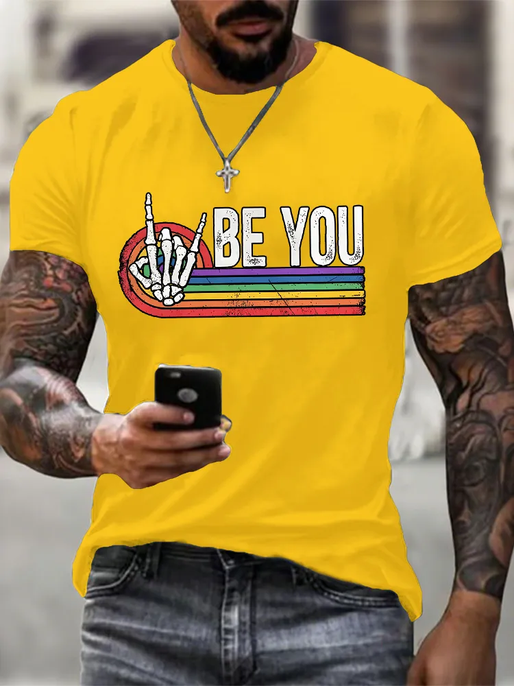 Men'S Round-Neck Short-Sleeved T-Shirt With Be You Prints