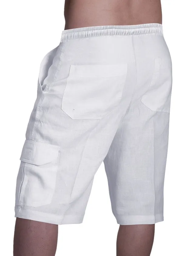 Men's Linen Shorts Multi-Pocket Tie Cargo Pants