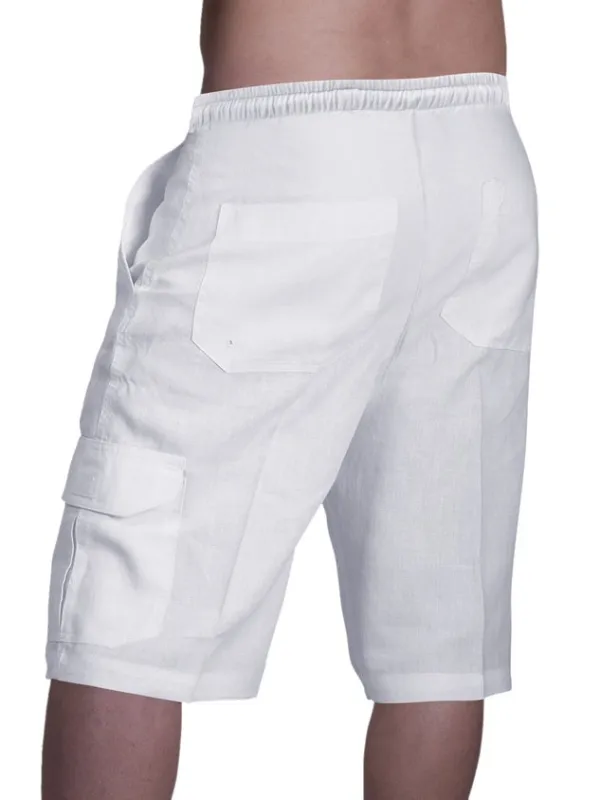 Men's Linen Shorts Multi-Pocket Tie Cargo Pants