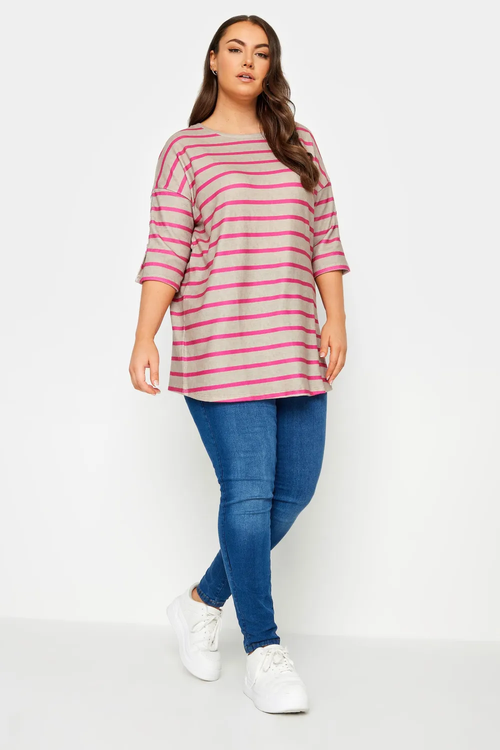 YOURS Curve Natural Brown & Pink Stripe Soft Touch Jumper
