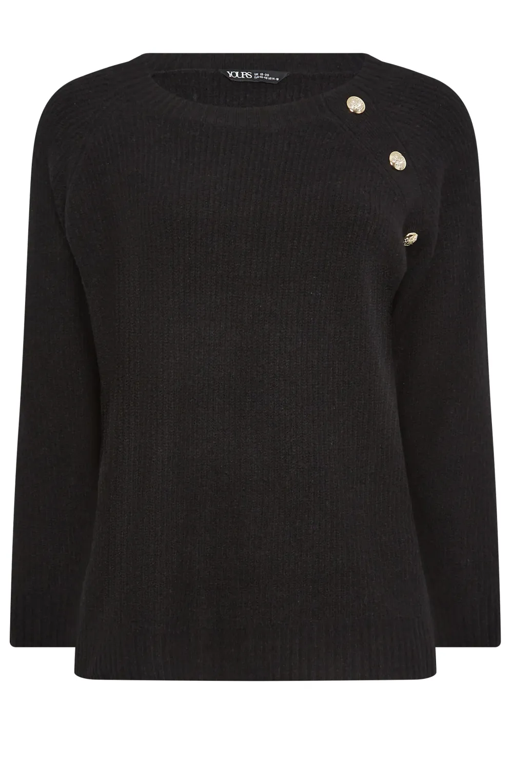 YOURS Curve Black Button Detail Knitted Jumper