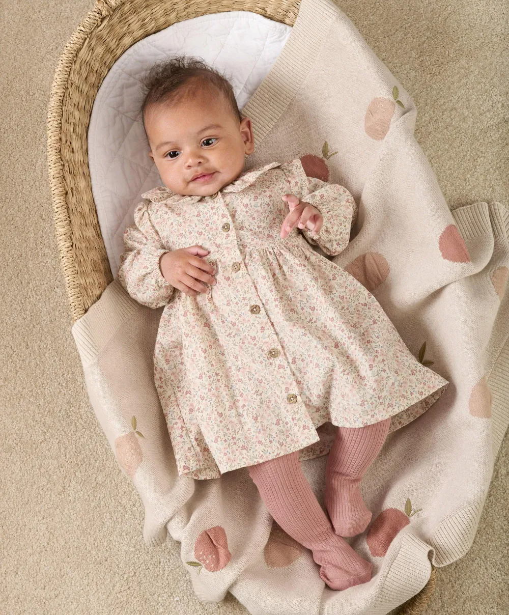 Floral Cord Dress with Tights