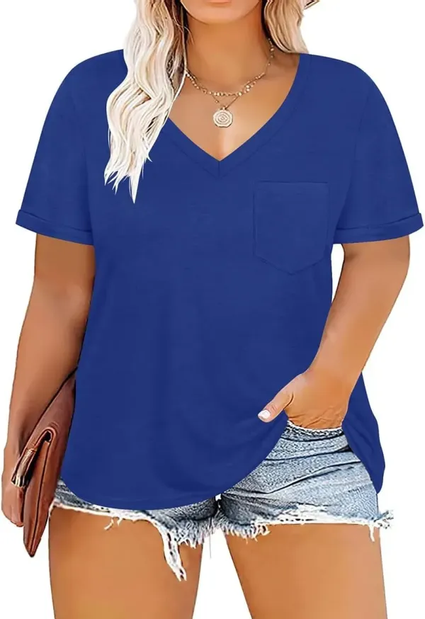 TIYOMI Plus Size Tops for Women Short Sleeve Color Block Raglan Sexy V Neck Shirts Tunic Spring Summer XL-5XL 14W-28W