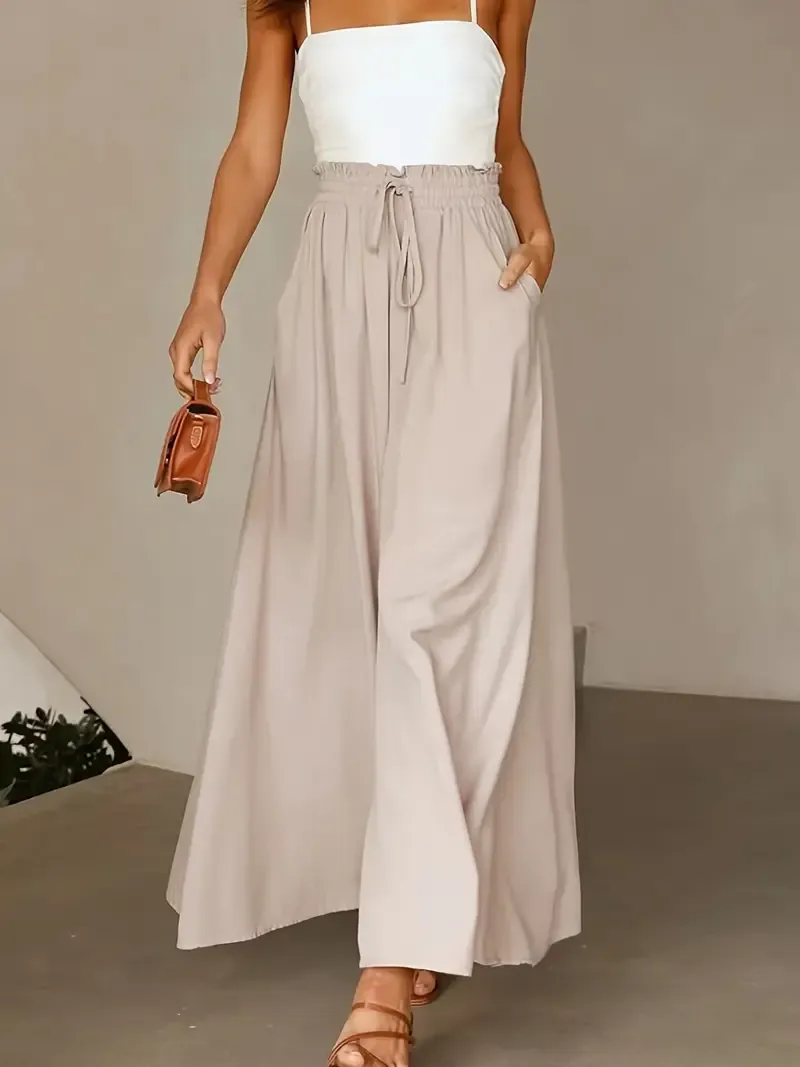Women's Wide Leg Palazzo Pants, Flowy Ruffle Solid Pants - Comfortable, Breathable Fabric - For Casual & Formal Occasions - Perfect Gift for Women