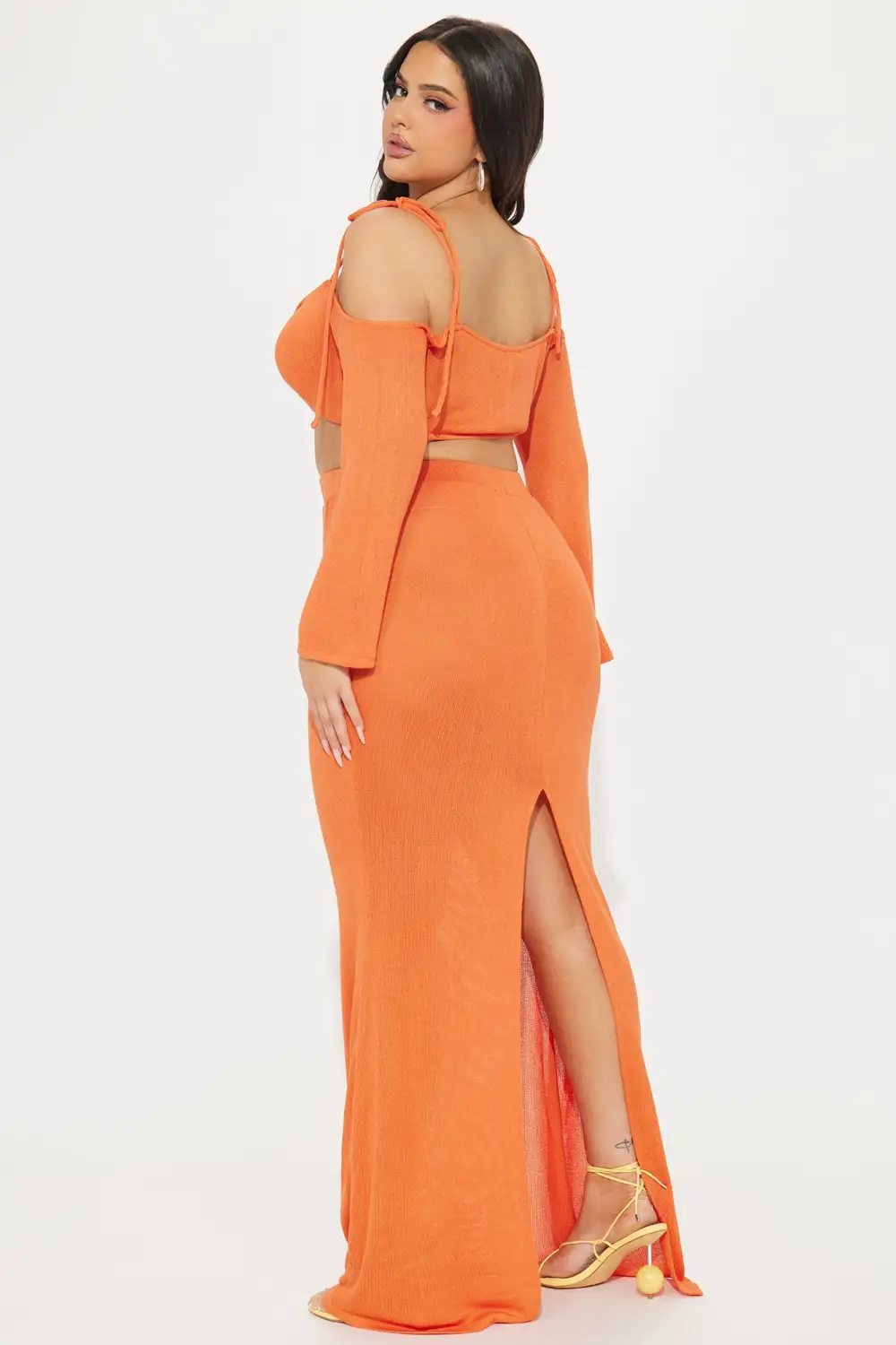 Sunset Vibe Crochet Skirt Set - Orange