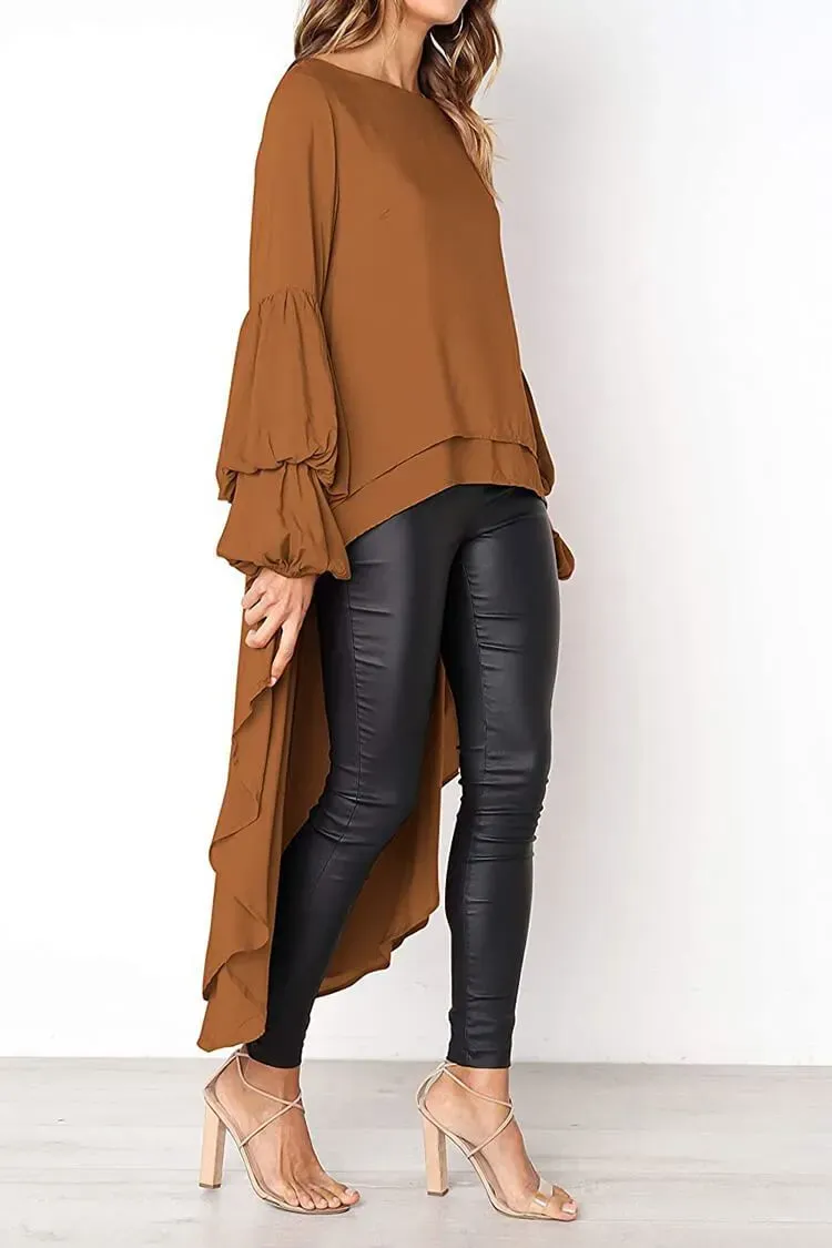 Lantern High Low Asymmetrical Irregular Hem Shirt Dress