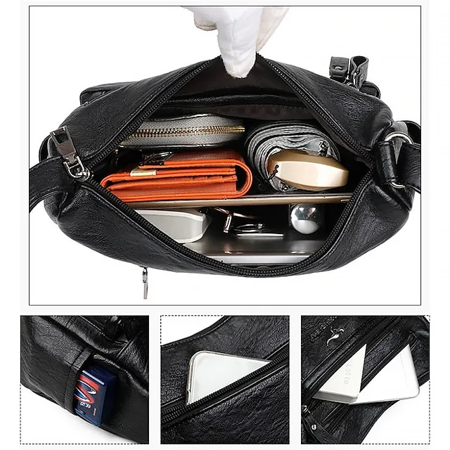 Women's Crossbody Bag Shoulder Bag Hobo Bag PU Leather Outdoor Daily Holiday Zipper Large Capacity Waterproof Lightweight Solid Color 1077 brown 1077 purple 1077 red