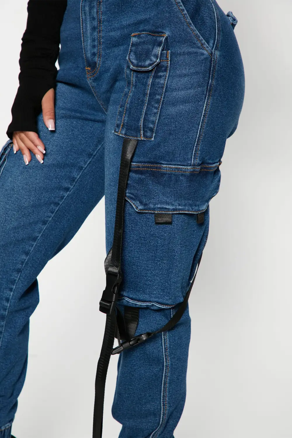 Give It A Break Cargo Denim Joggers - Dark Wash