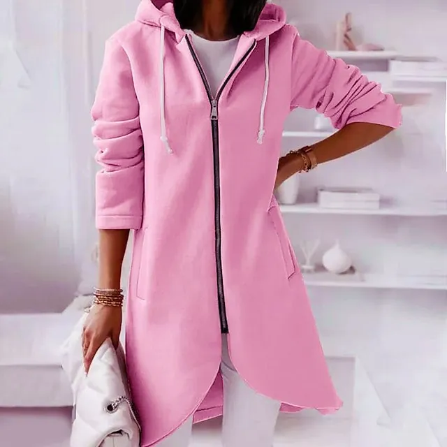 Women's Zip Hoodie Sweatshirt Fleece Sports Streetwear Pullover Pocket Drawstring Zip Up Black Pink Red Solid Color Street Casual Hoodie Long Sleeve Top Fleece lined Micro-elastic Fall & Winter