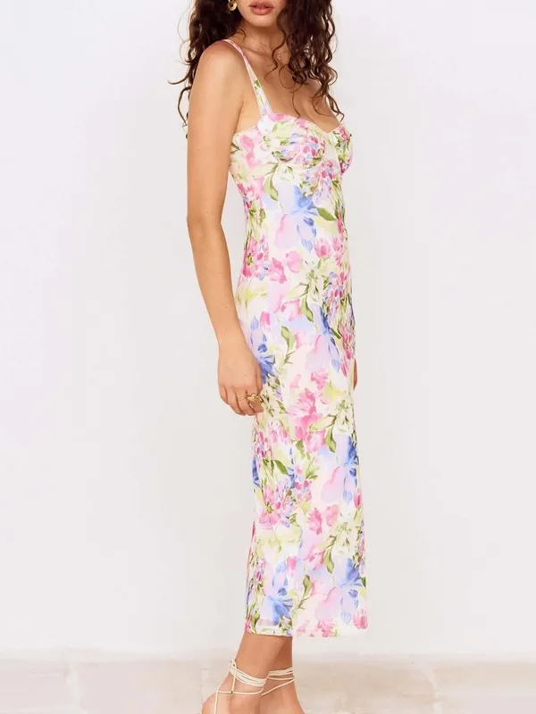 Floral Mesh Fitted Midi Dress