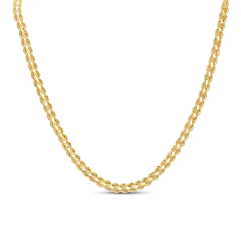 Double Hollow Rope Chain Necklace 10K Yellow Gold 18