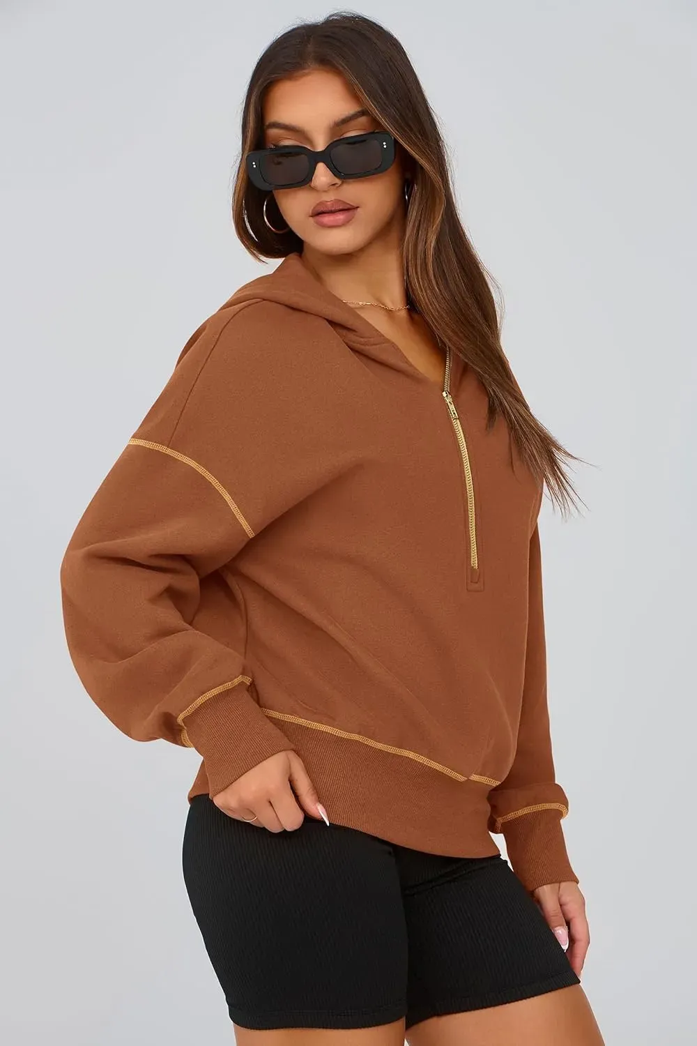 Women's Hooded Sweatshirts Long Sleeve Half Zip Cropped Hoodie Pullover Winter Fashion Clothes
