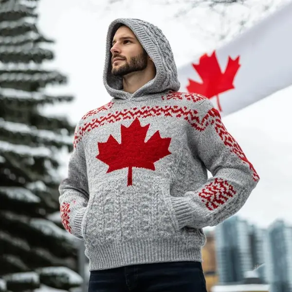 Men's Canada Maple Leaf Pattern Hooded Sweater