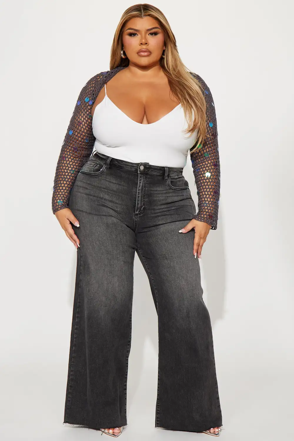 Bella Sequin Bolero Sweater - Charcoal