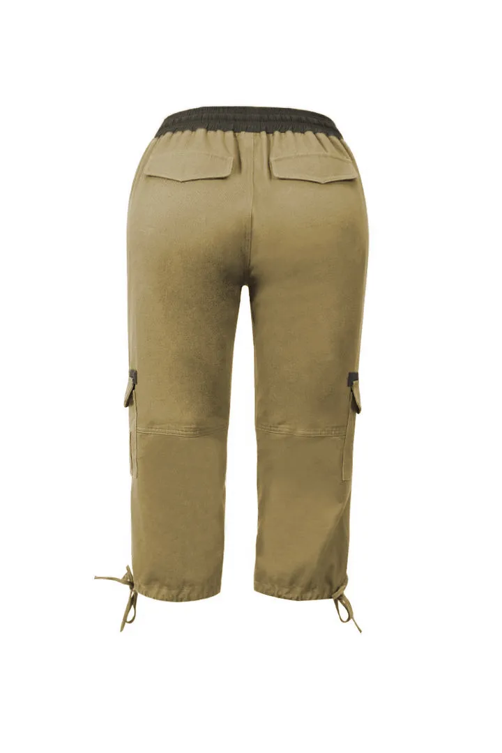 Drawstring Waist Flap Pocket Design Capris Pants