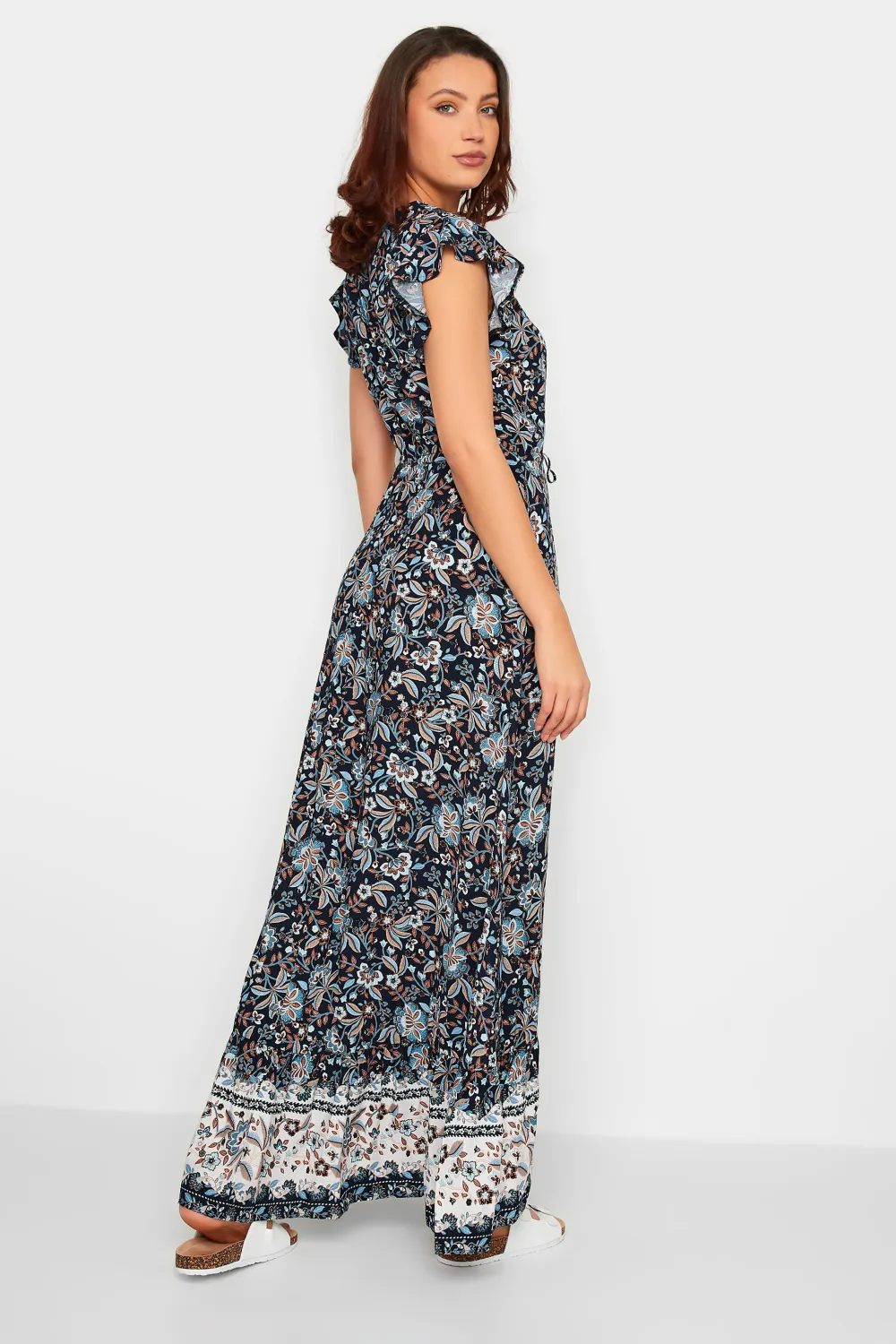 LTS Tall Navy Blue Floral Print Border Maxi Dress