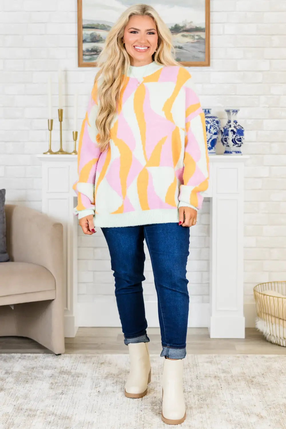 Hug Me Sweater, Orange Multi