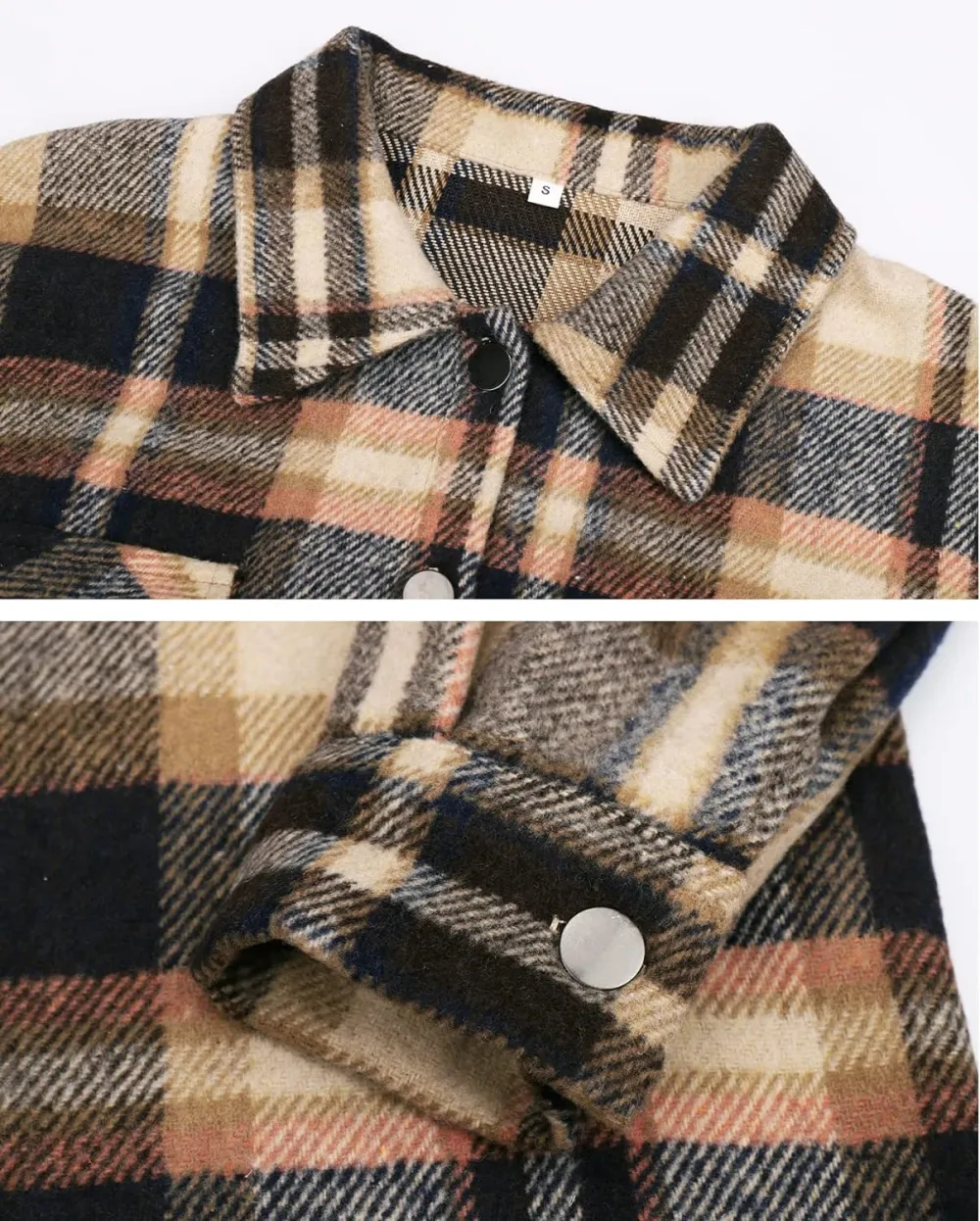 Women's Flannel Plaid Shacket Long Sleeve Button Down Chest Pocketed Shirts Jacket Coats