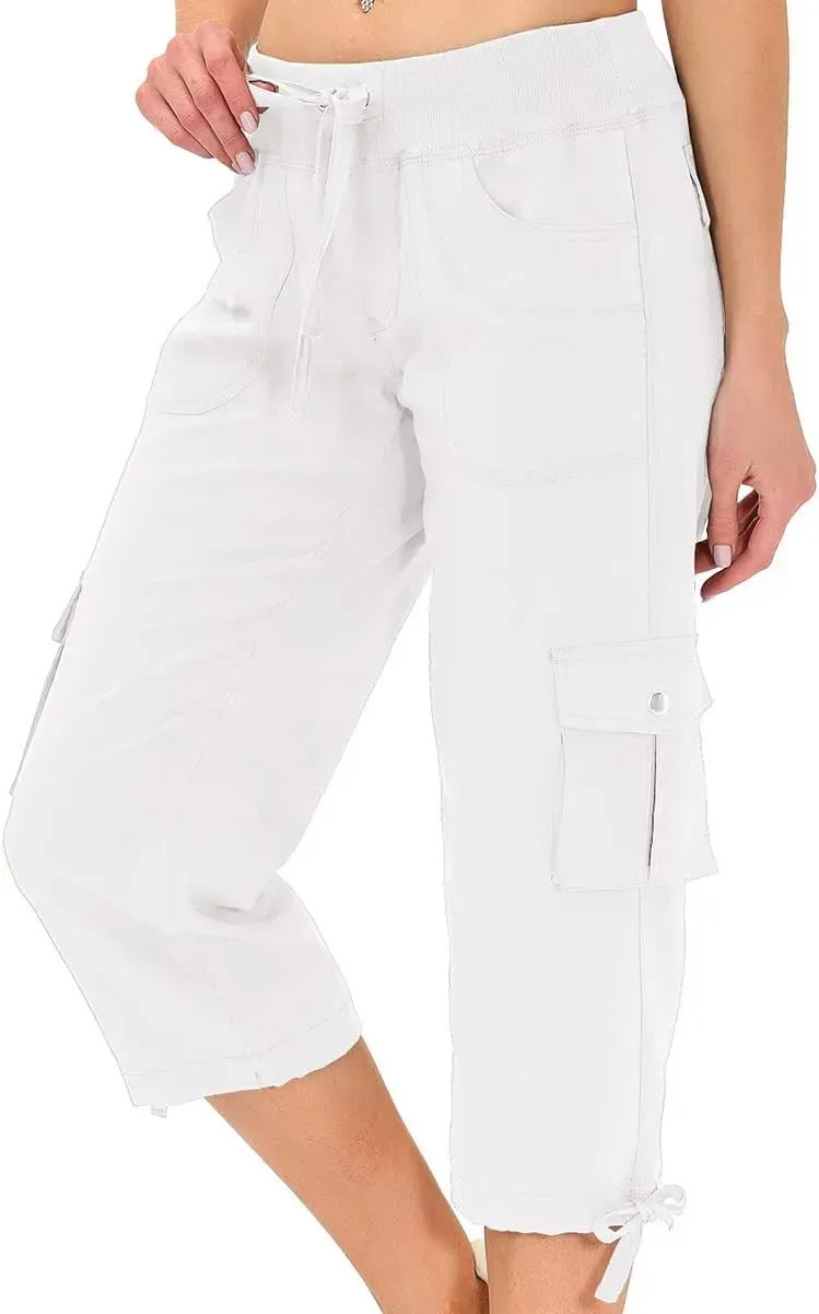 MoFiz Womens Capris with Pockets Loose Fit Casual Capri Pants Dressy Lightweight Ladies Baggy Cargo Pants for Hiking
