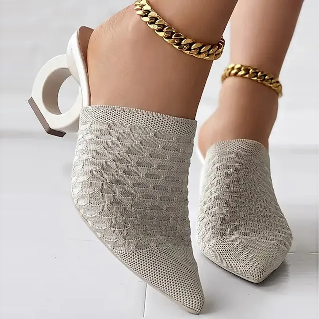 Women's Mules Plus Size Daily Sculptural Heel Pointed Toe Fashion Elegant Minimalism Elastic Fabric Loafer Solid Color Black Yellow Beige