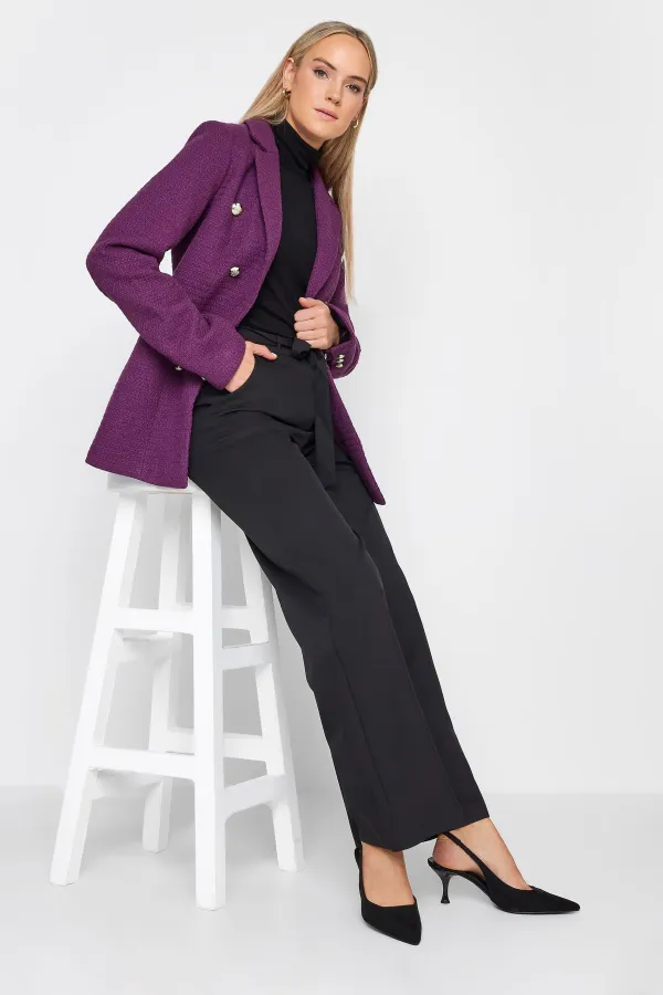LTS Tall Dark Purple Boucle Button Detail Blazer